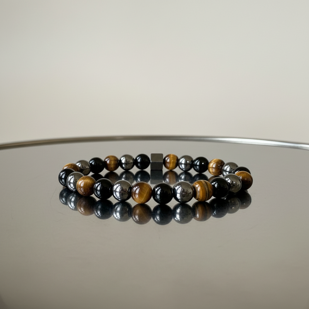 Natural Tiger Eye Black Onyx and Hematite bracelet for men