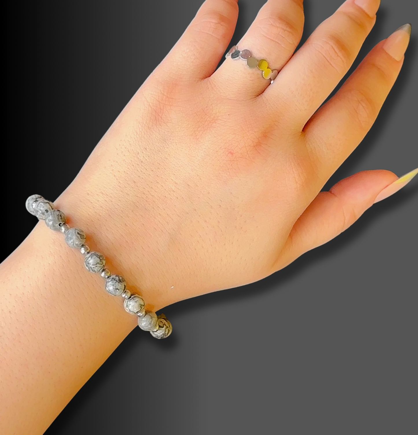 Deluxe Natural Grey Jasper Bracelet with neutral tones, symbolizing stability, balance, and creative inspiration.