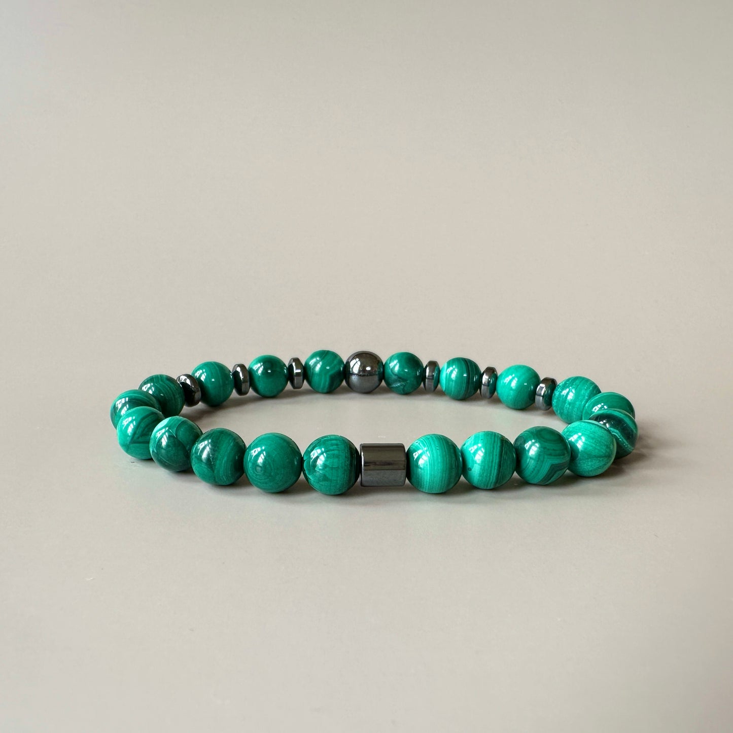 Close-up of Natural Malachite Bracelets, designed for couples to foster love and harmony.