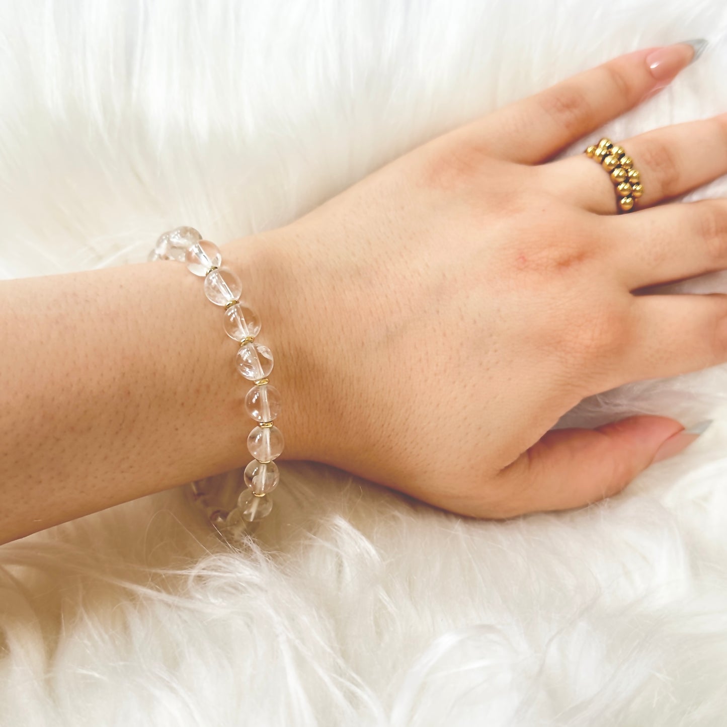 Radiant Natural Clear Quartz Bracelet with transparent gemstones, amplifying spiritual energy, balance, and healing.