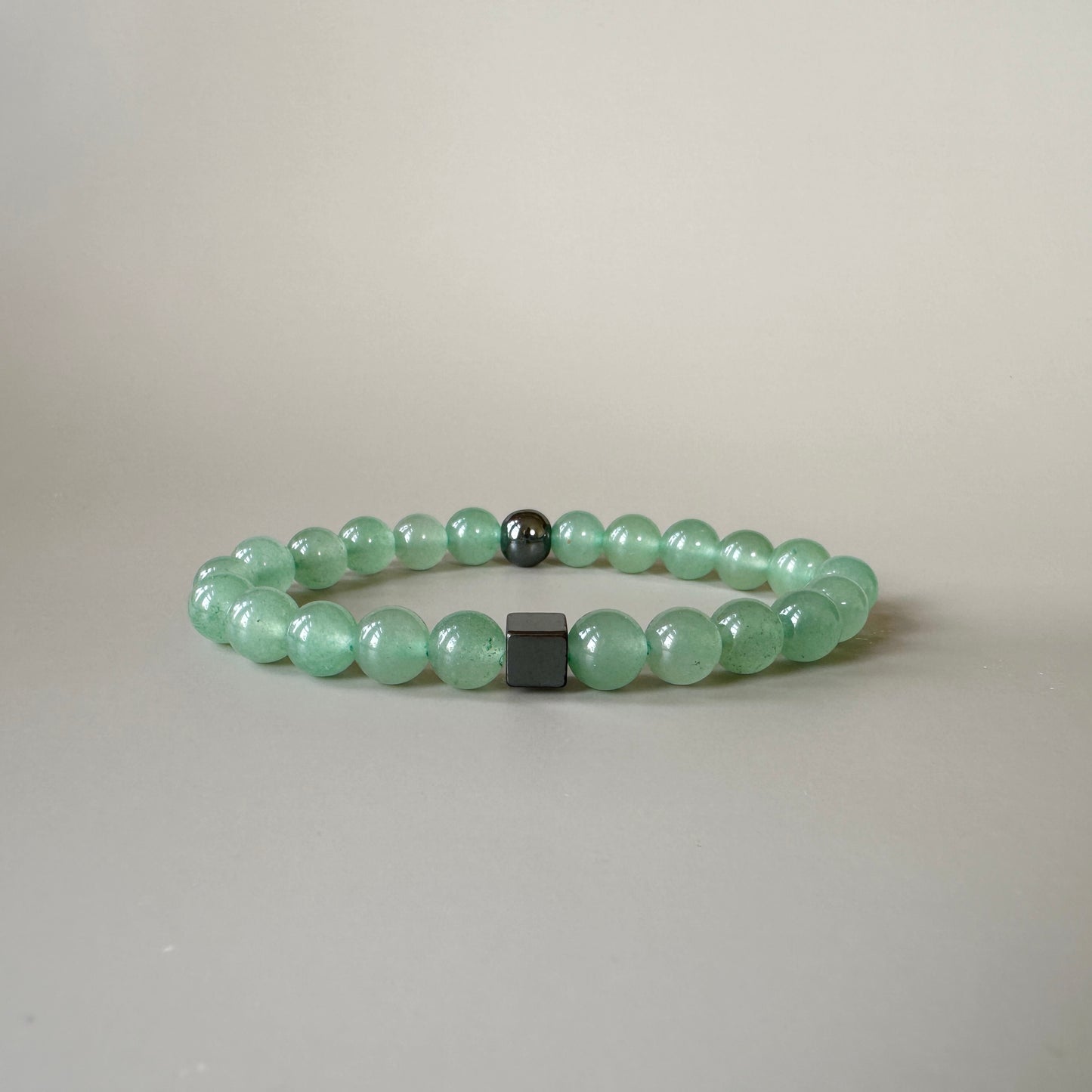 Front view of the Natural Green Aventurine Bracelet for Him, featuring vibrant green aventurine stones.