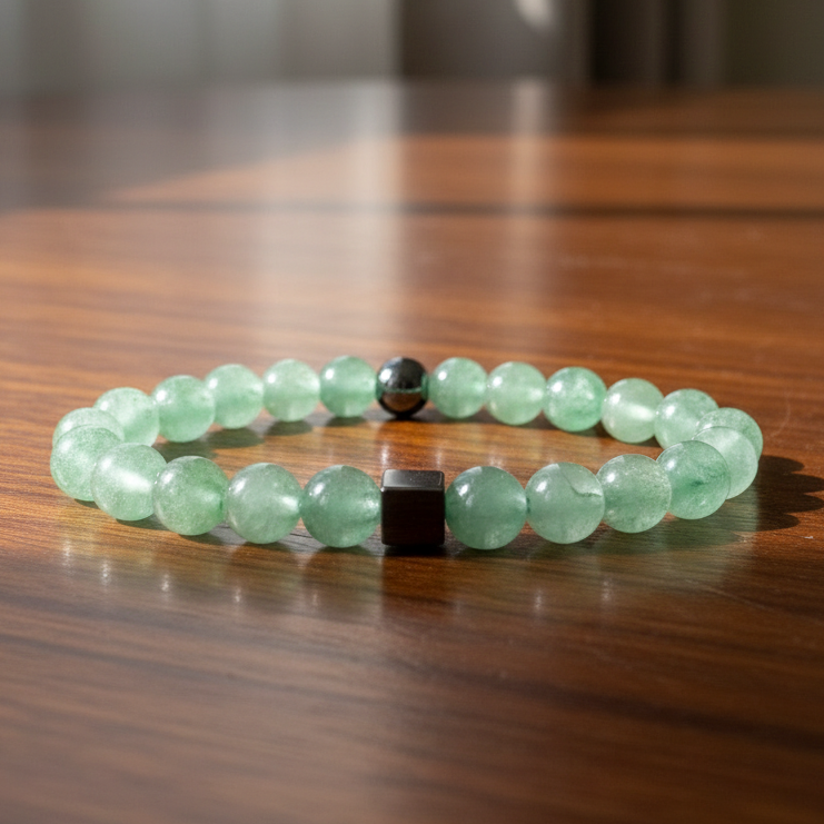 Natural green Aventurine gemstone bracelet for men