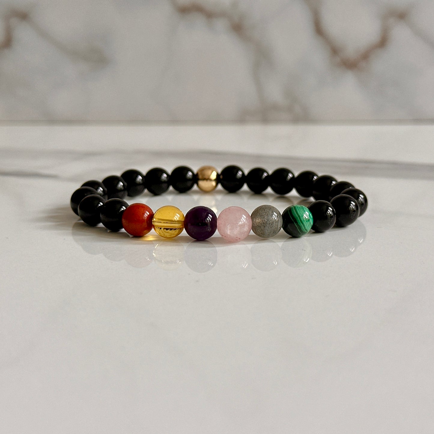 Close up of Scorpio birthstone bracelet