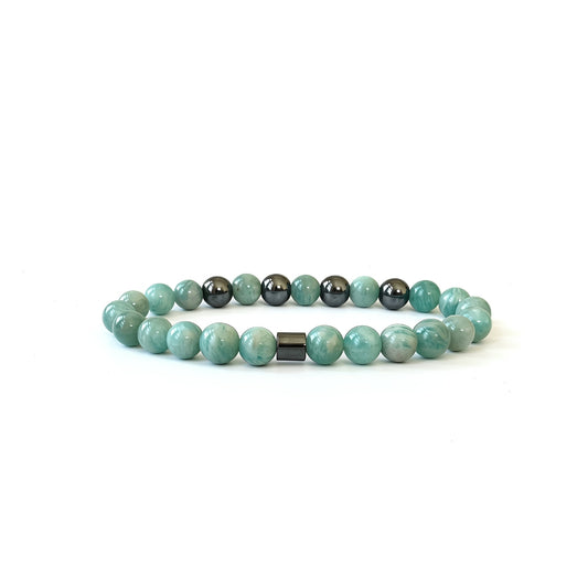 Natural Amazonite bracelet for men with blue-green gemstone beads