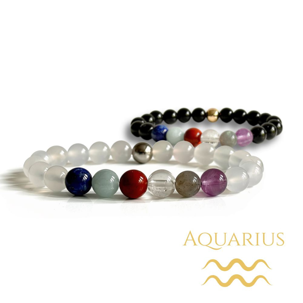 Aquarius zodiac bracelet with natural crystal beads