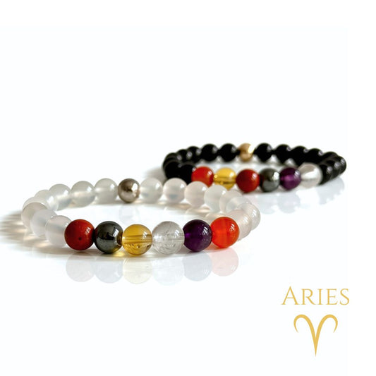 Aries zodiac bracelet with natural crystal beads