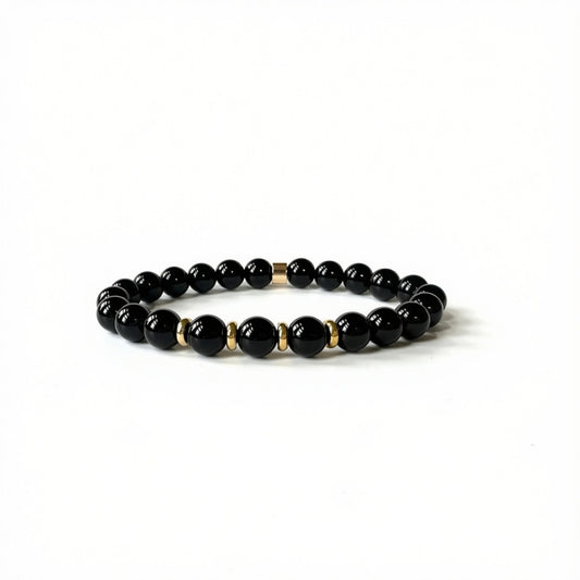 Natural Black Onyx bracelet for women with polished black gemstone beads