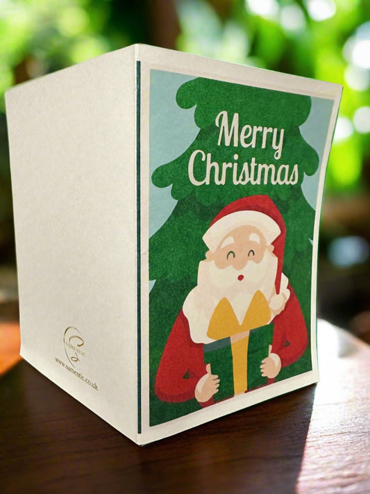 Front view of a charming Christmas card with a festive and heart-warming design.