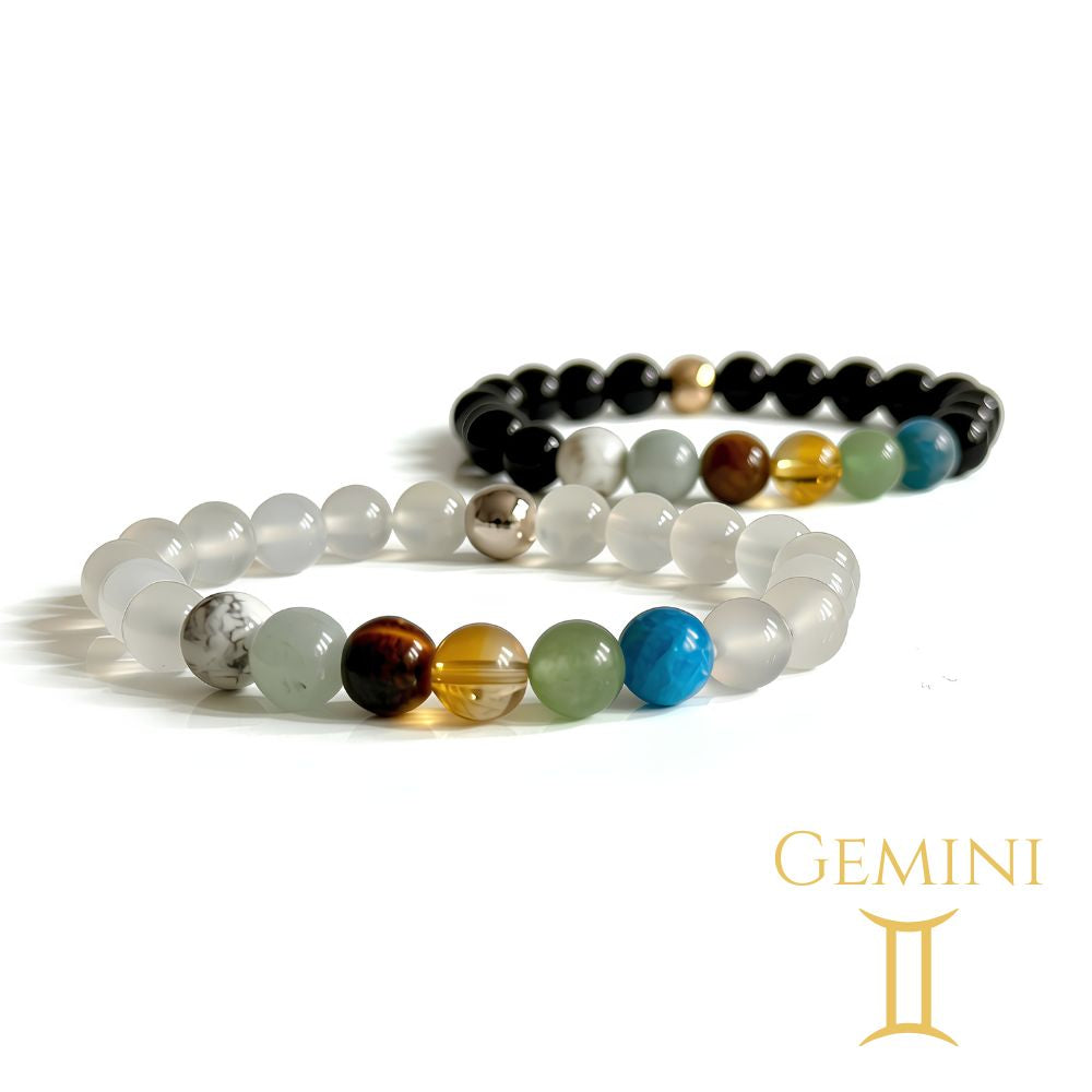 Gemini zodiac bracelet with natural crystal beads