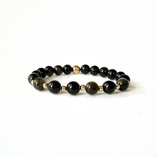 Natural Gold Obsidian bracelet for women with black and gold beads