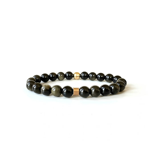 Natural Gold Obsidian bracelet for men with black gemstone beads