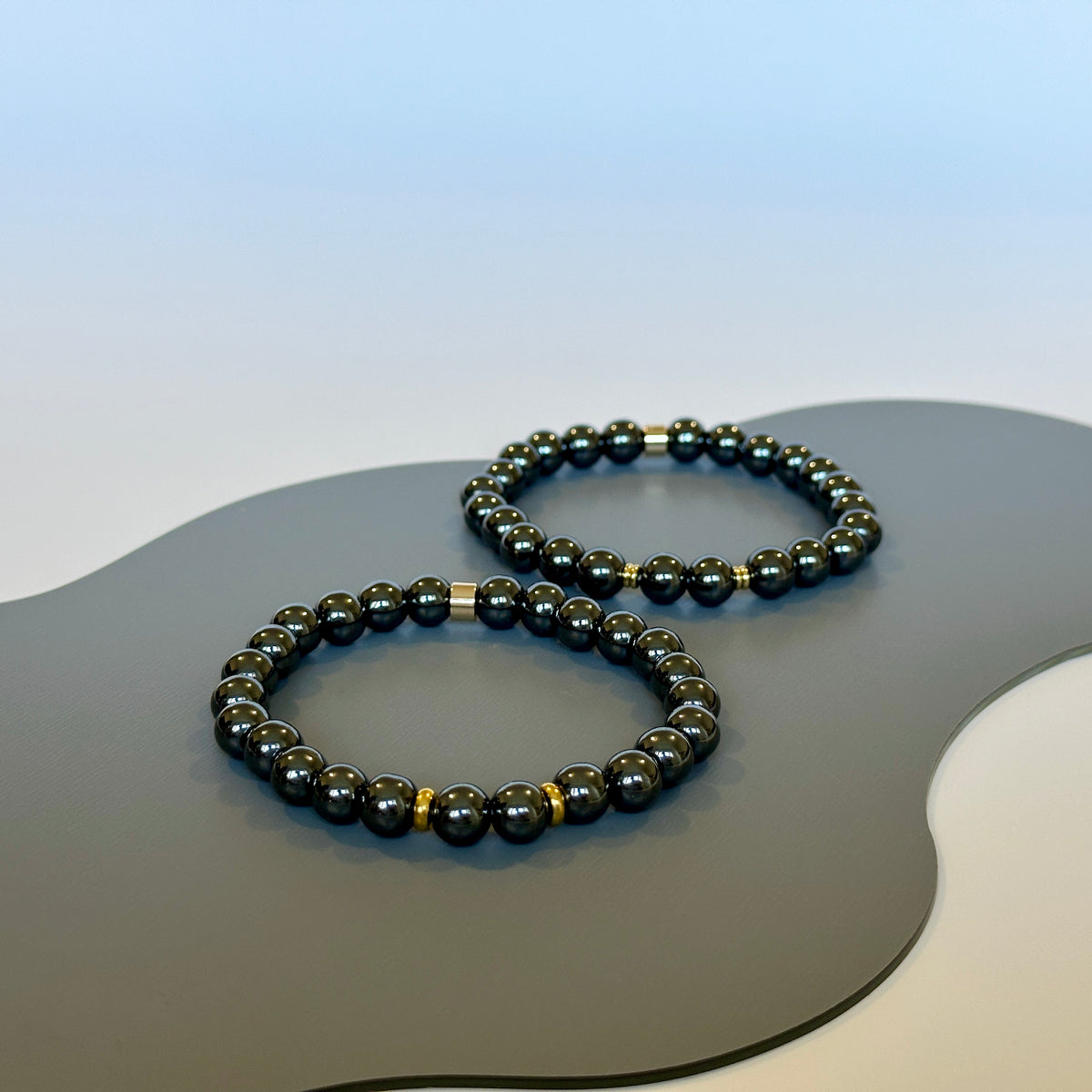 Natural Hematite bracelet for couples with metallic grey beads