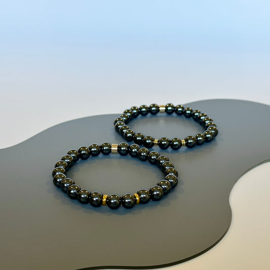 Natural Hematite bracelet for couples with metallic grey beads