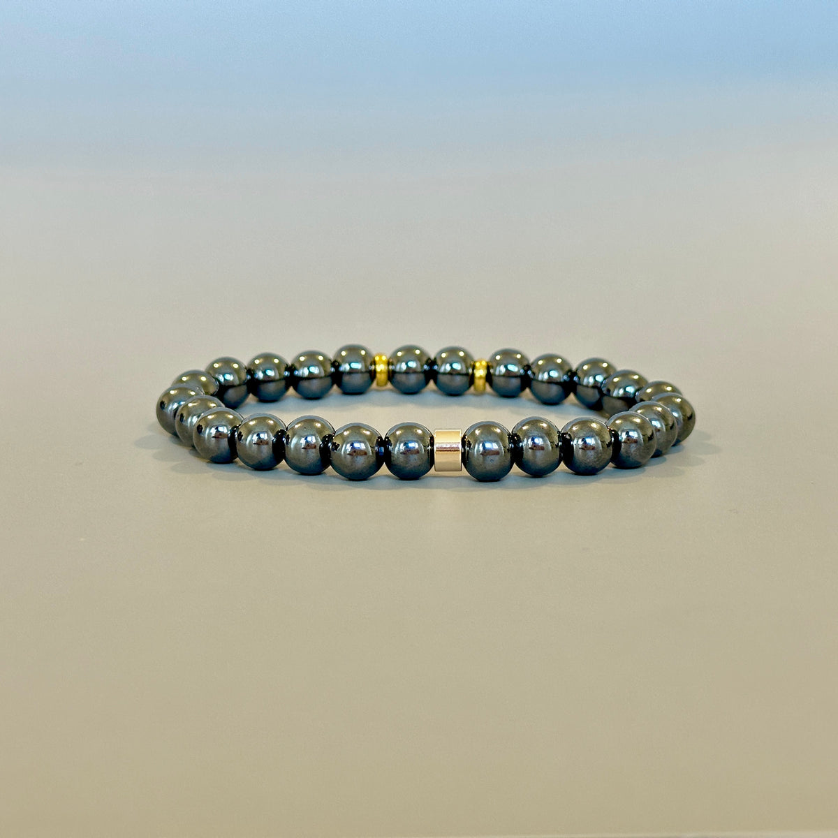 Close-up of Hematite crystal bracelet for men