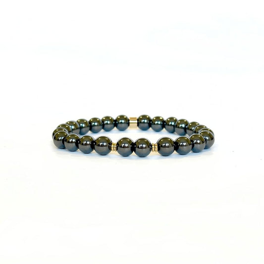 Close-up of Hematite gemstone bracelet for men