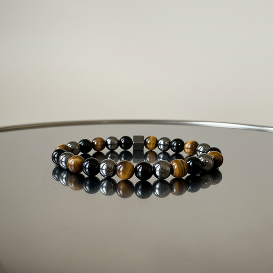 Natural Tiger eye, Black Onyx, and Hematite Gemstone Bracelet
