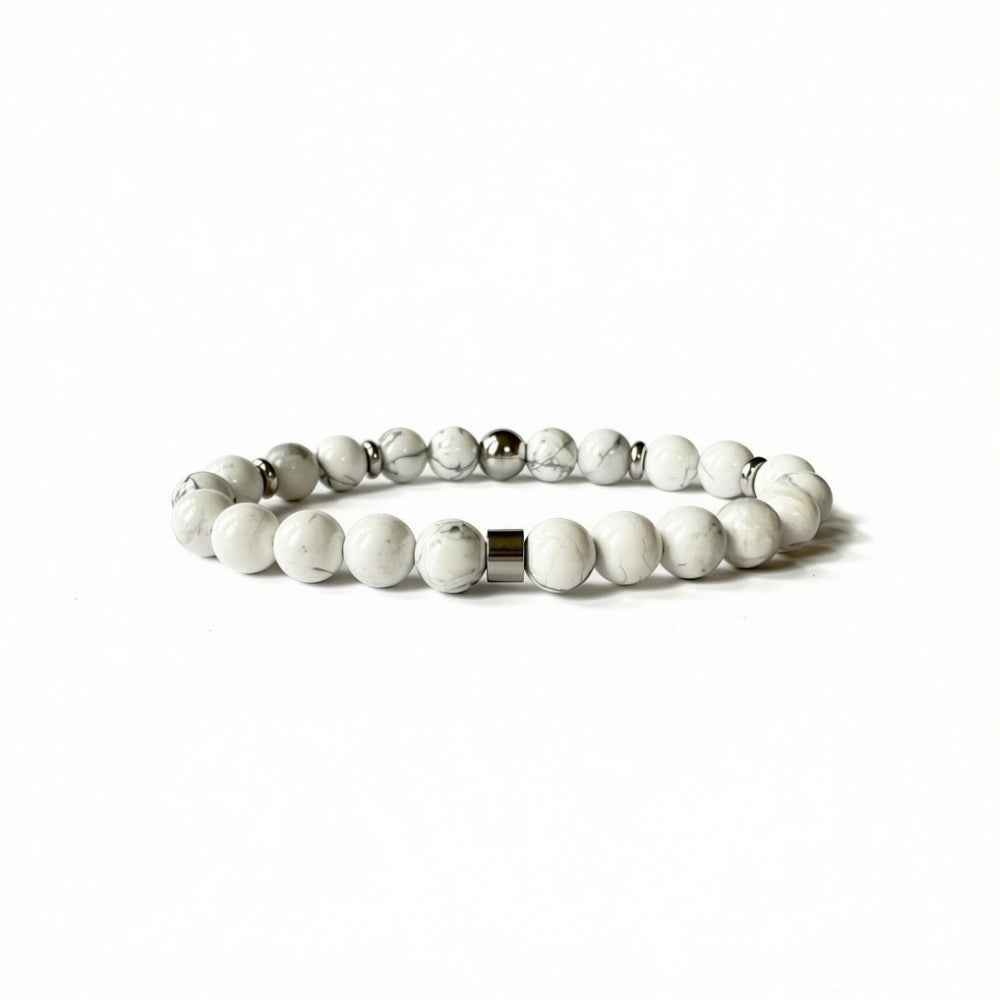 Exquisite Howlite Natural Gemstone Bracelet, symbolizing calm, clarity, and emotional balance with its soothing white tones.