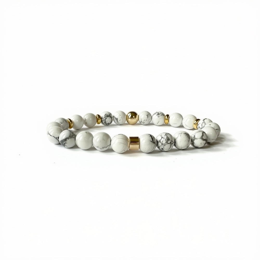 Howlite gemstone bracelets for couples with white beads