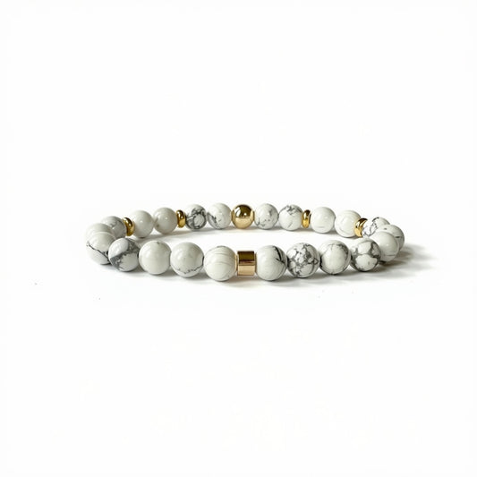 Howlite gemstone bracelets for couples with white beads