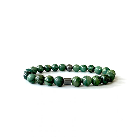 Close-up of polished Jade crystal bracelet for men
