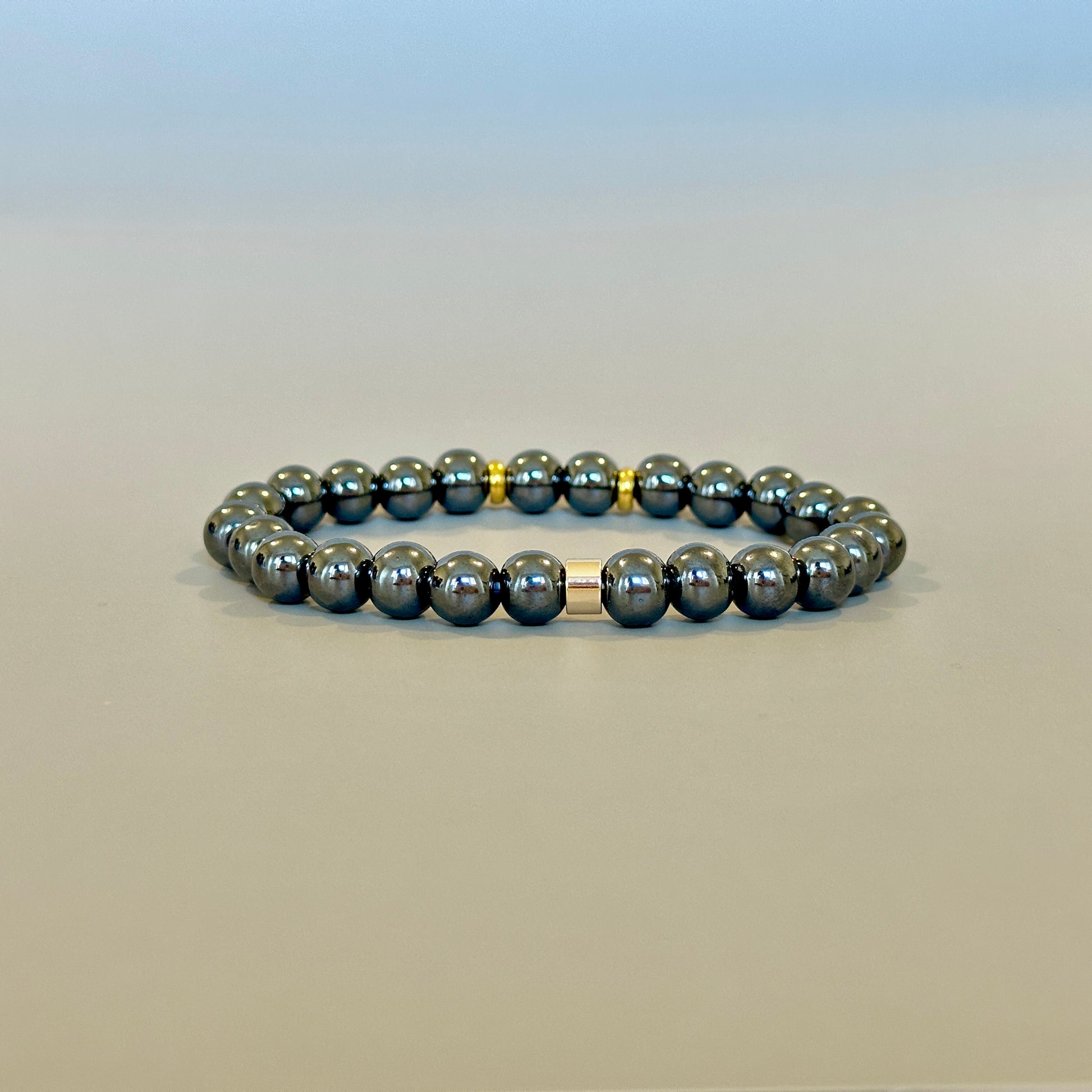 Natural Hematite bracelet for men with metallic grey beads