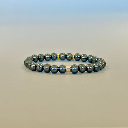 Natural Hematite bracelet for men with metallic grey beads