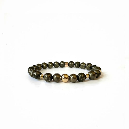 Deluxe Natural Pyrite Bracelet showcasing shimmering metallic tones, symbolizing abundance, protection, and empowerment.