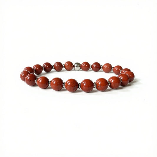 Close-up of natural Red Jasper crystal bracelet