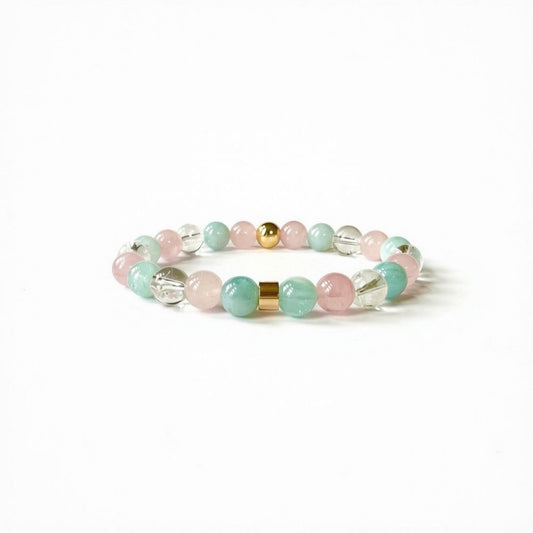 Natural Rose Quartz Clear Quartz and Aquamarine bracelet