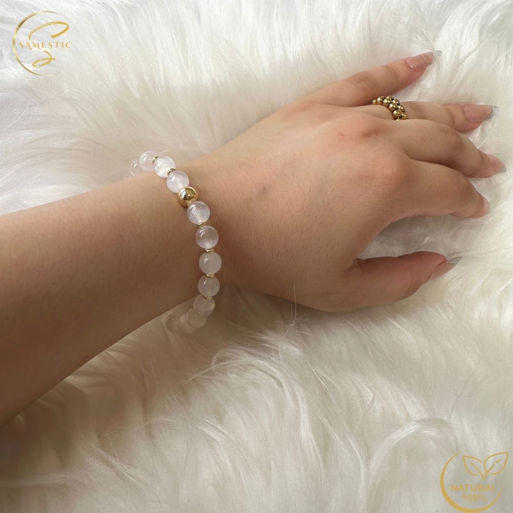 Natural Selenite bracelet for women with white crystal beads