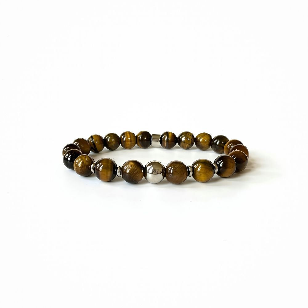 Close-up of polished Tiger Eye crystal bracelet crystals