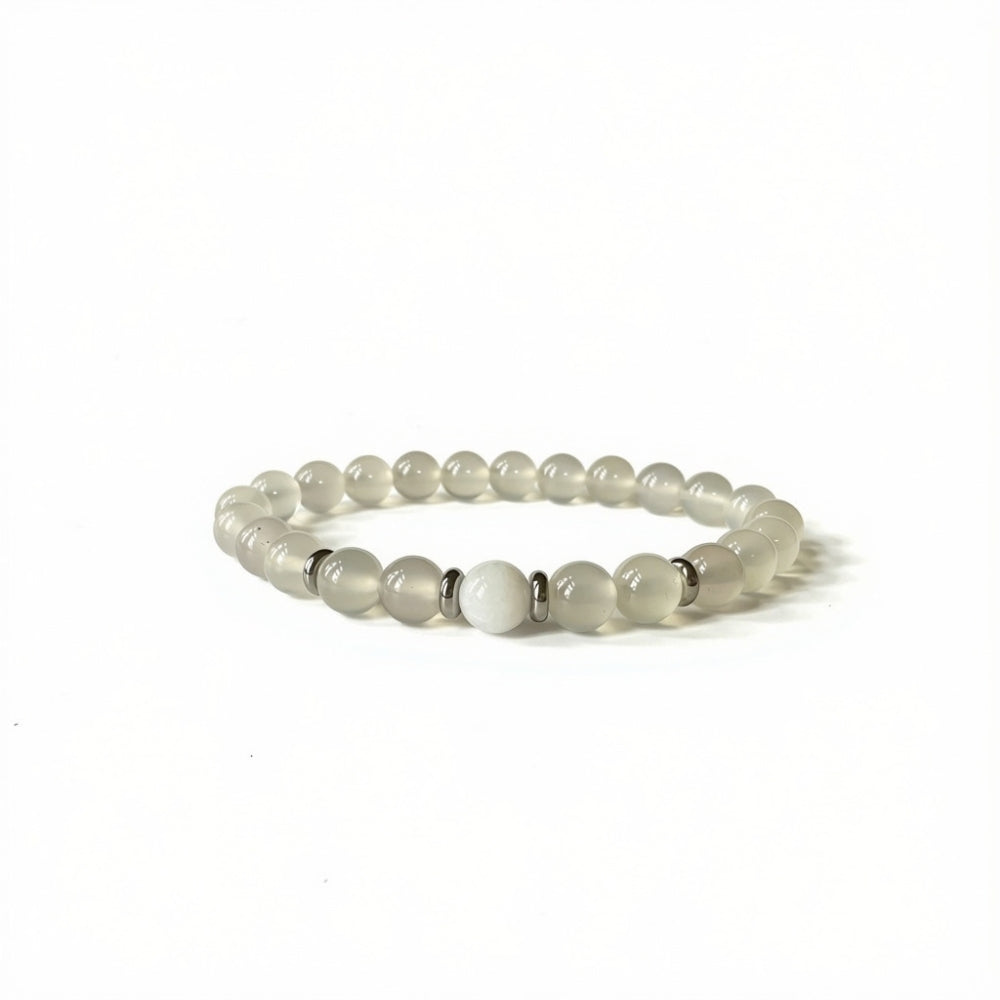 Natural White Agate bracelet for women with white gemstone beads