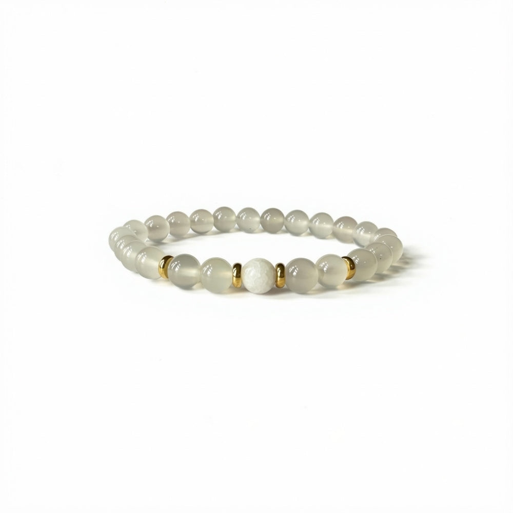 Close-up of natural White Agate crystal bracelet