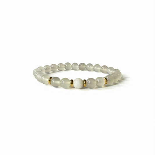 Close-up of natural White Agate crystal bracelet
