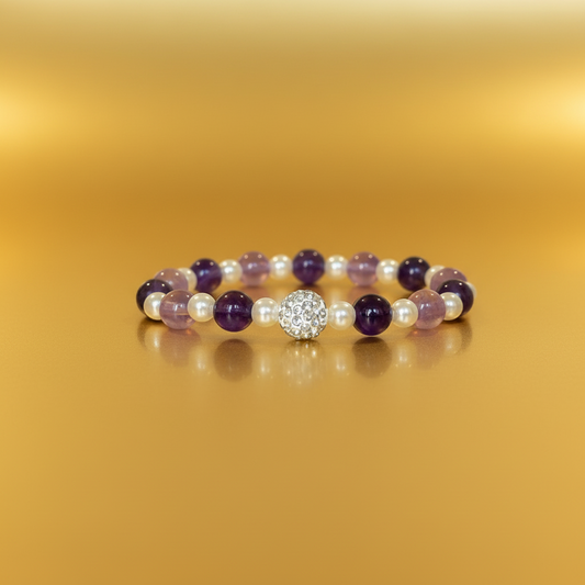 Pearl and  Amethyst Crystal Charm Bracelet
