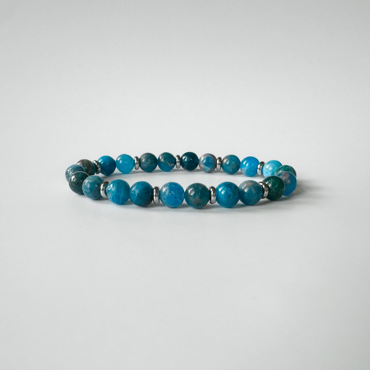 Front view of Natural Apatite Bracelets for Couples, featuring vibrant blue apatite stones.