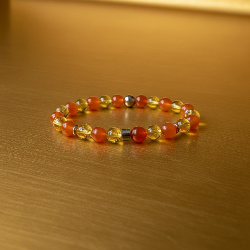 Natural  Citrine & Red Carnelian Bracelet for Abundance & Energy