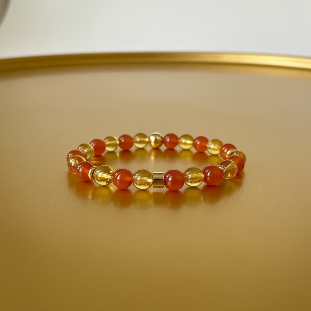 Natural  Citrine & Red Carnelian Bracelet for Abundance & Energy
