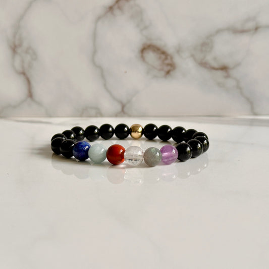 Close up of Aquarius birthstone bracelet