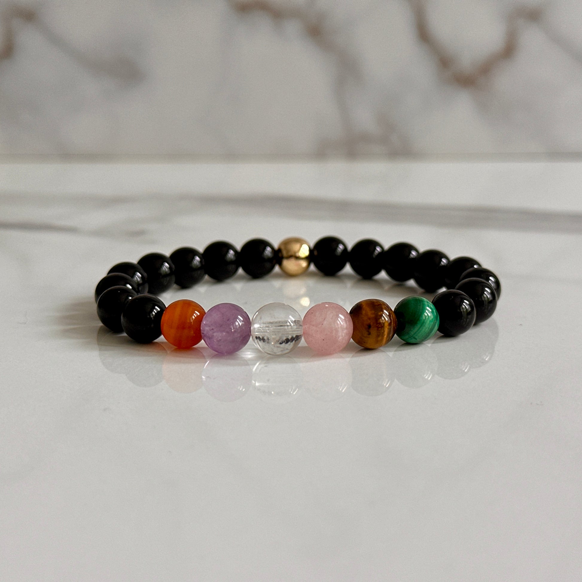 Close up of Capricorn birthstone bracelet