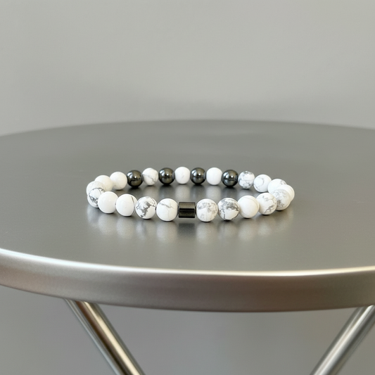 Natural Howlite Gemstone Bracelet for Him: Embrace Calm and Clarity( Old Design)
