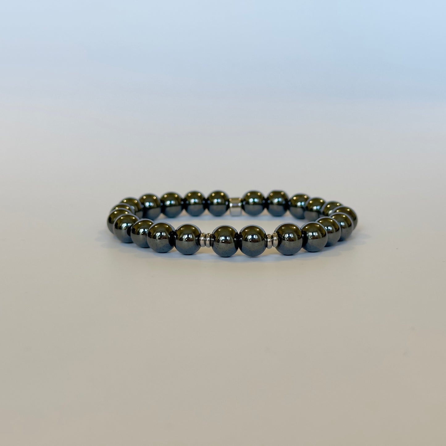 Hematite bracelet with silver spacer beads 