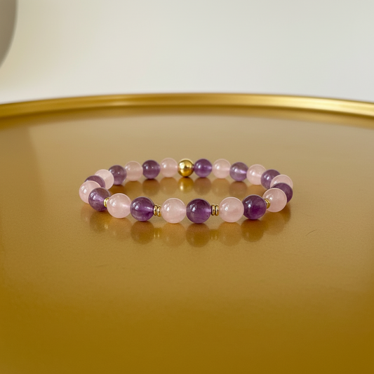 Natural Rose Quartz and Amethyst Bracelet – Symbol of Love & Serenity