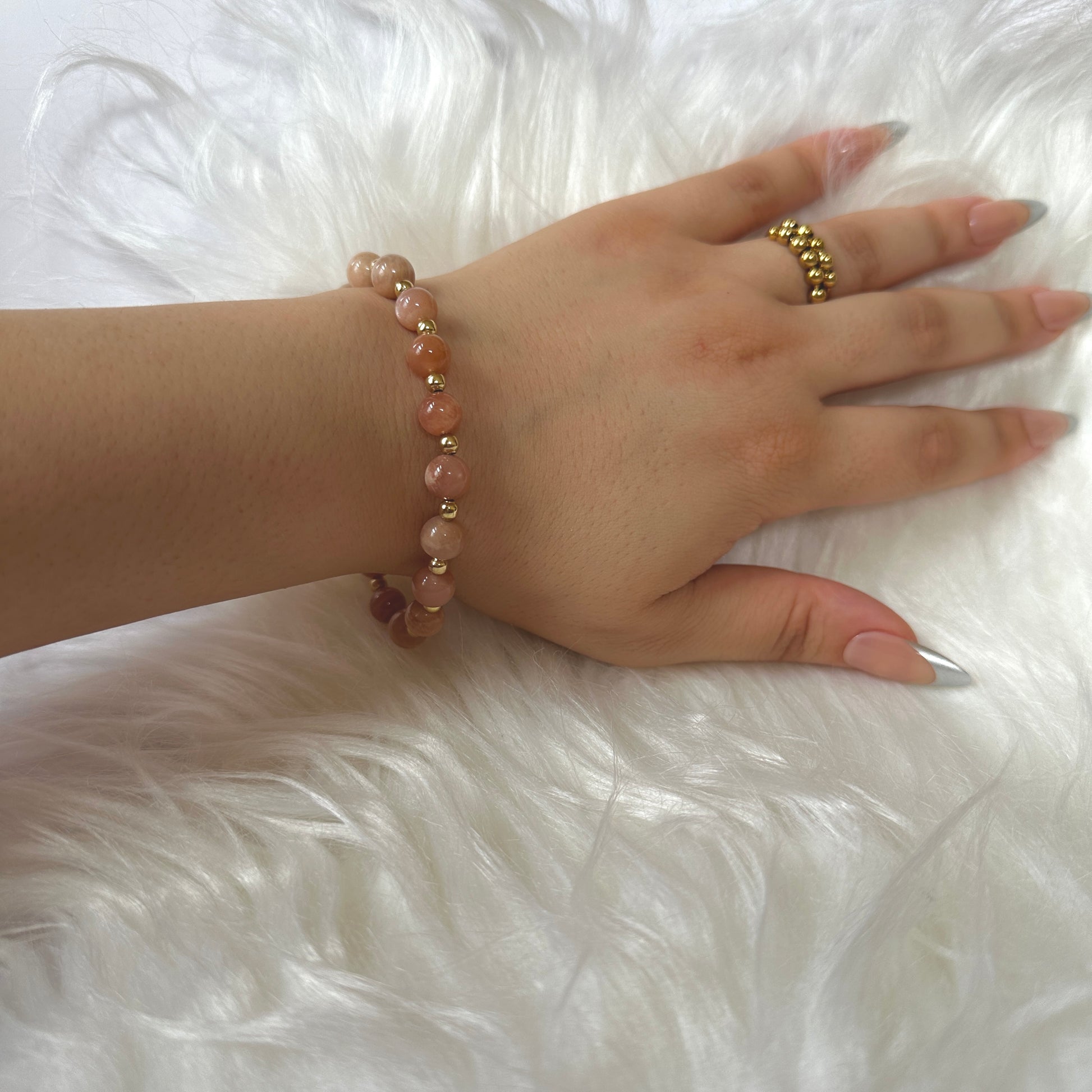 Luxury Natural Sunstone Bracelet, with shimmering tones, promoting positivity, confidence, and emotional uplifting.