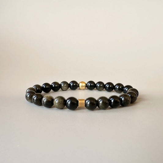 Natural Gold Obsidian bracelet for men with black gemstone beads