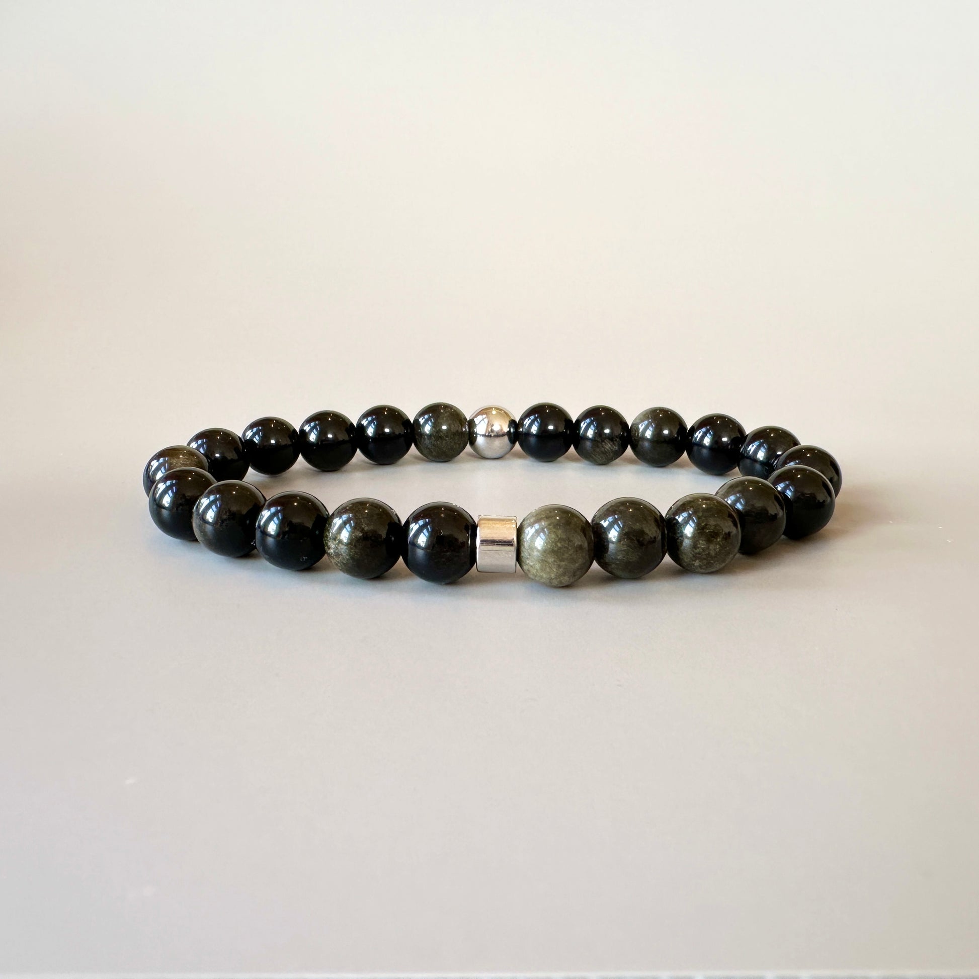 Close-up of Gold Obsidian bracelet for men
