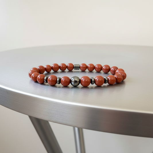 Natural Red Jasper Gemstone Bracelet for Him