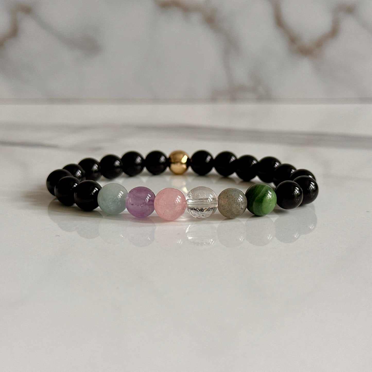 Close up of Pisces birthstone crystal bracelet