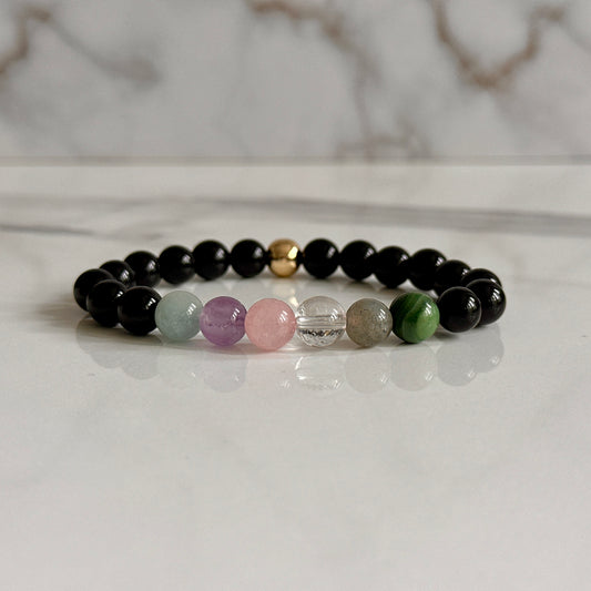 Close up of Pisces birthstone crystal bracelet