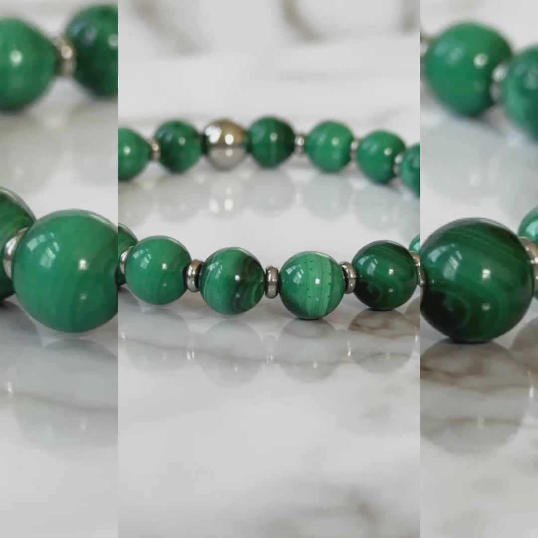 Exquisite Natural Malachite Bracelet showcasing vibrant green bands, symbolizing transformation, protection, and courage